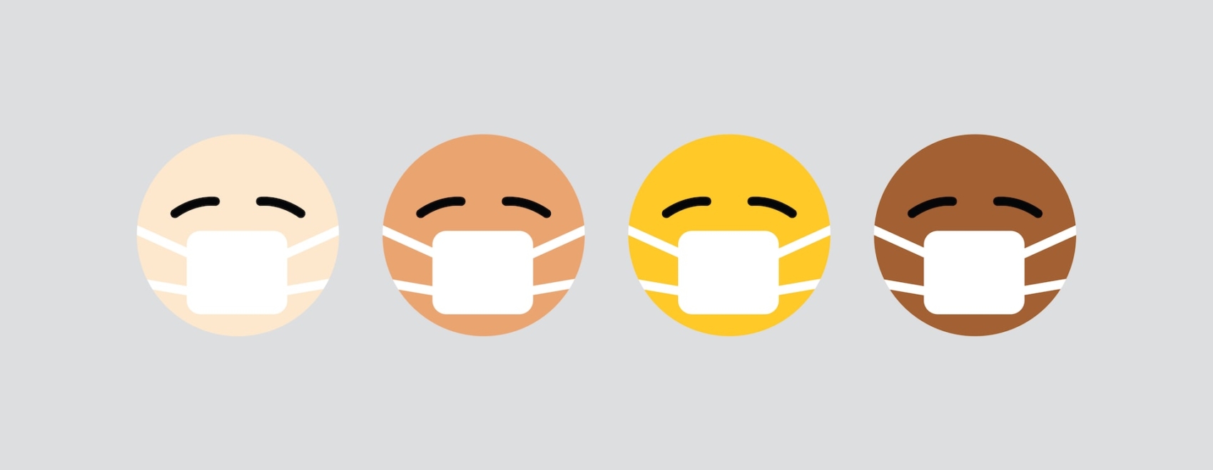 Vier Emojis unterschiedlicher Hautfarbe mit Masken
